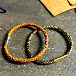 Keva - Braided Leather Bracelets - Tan and Gold - Magnetic Closure